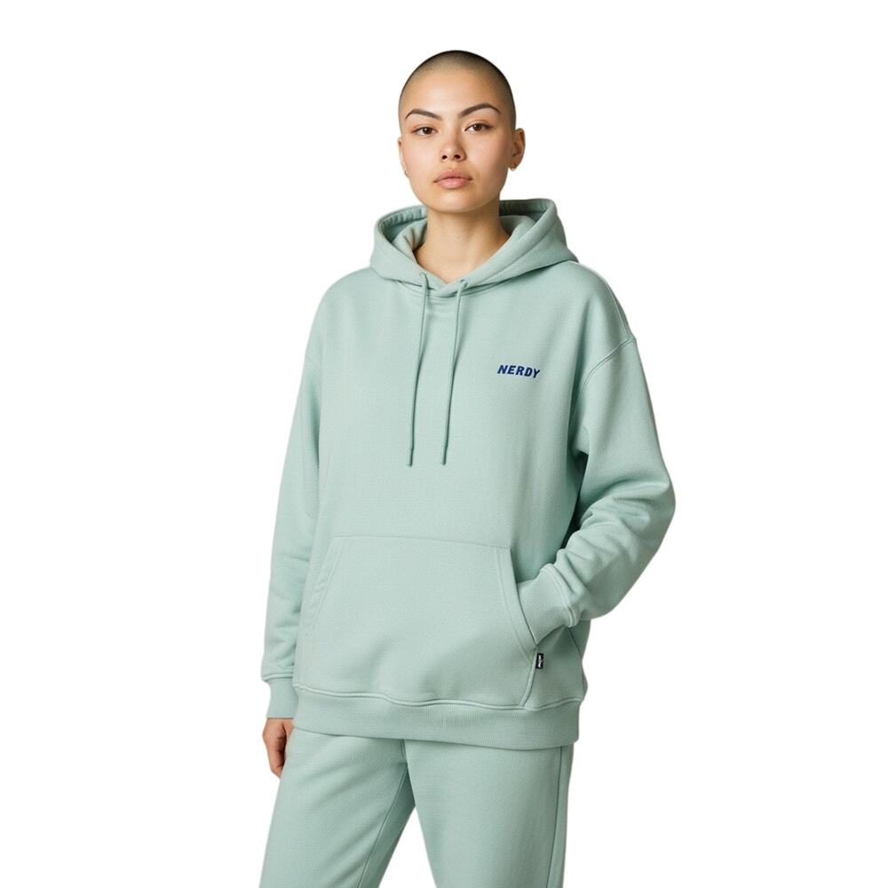 NERDY Women’s Mint Green Cityscape Kangaroo Pocket Pullover Hoody